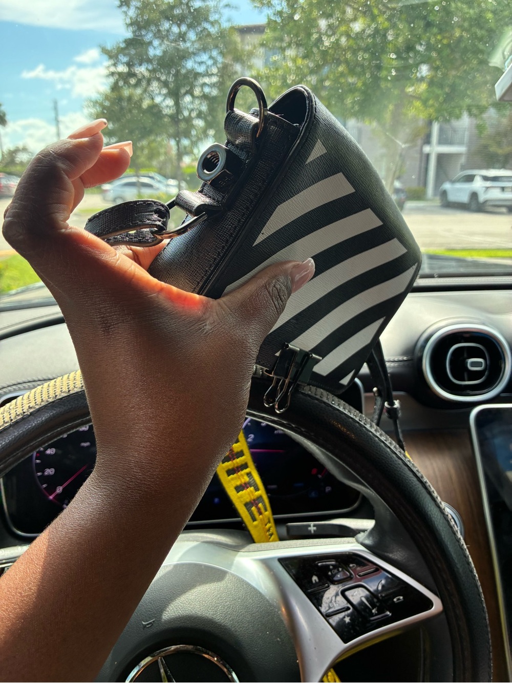 Off-White Black and White Striped Shoulder Bag